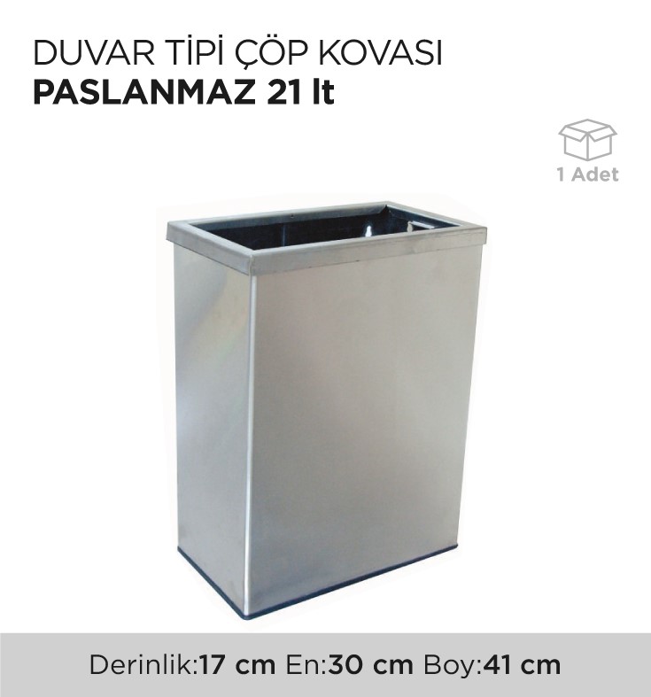 DUVAR TİPİ ÇÖP KOVASI PASLANMAZ 21LT