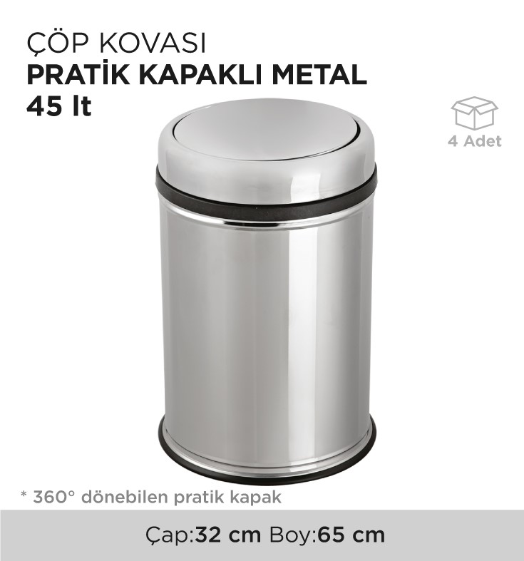 ÇÖP KOVASI PRATİK KAPAKLI METAL 45LT