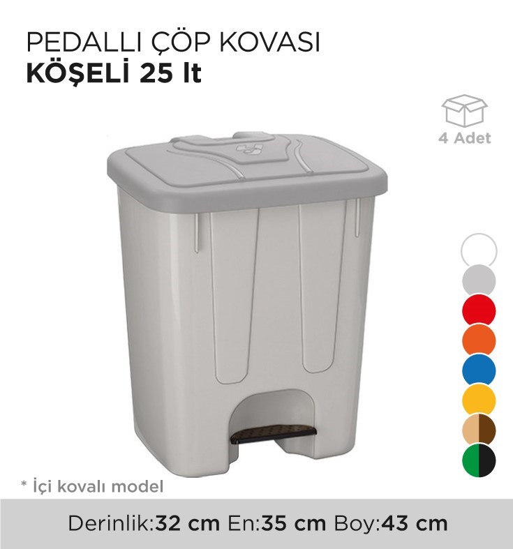 PEDALLI ÇÖP KOVASI KÖŞELİ 25LT