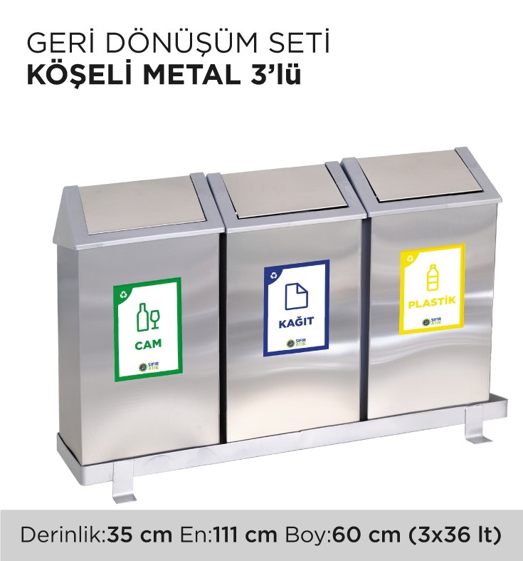 GERİ DÖNÜŞÜM SETİ KÖŞELİ METAL 3'LÜ