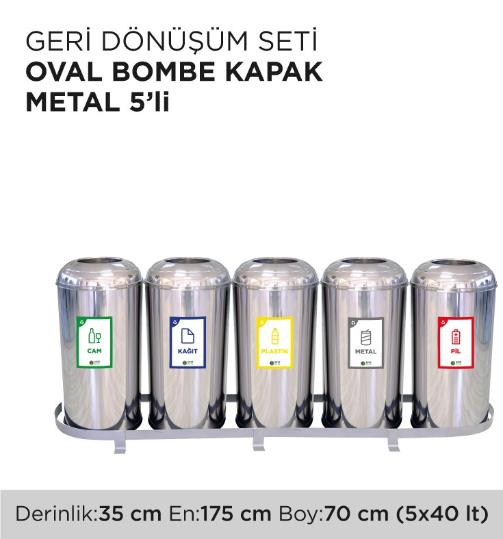 GERİ DÖNÜŞÜM SETİ OVAL BOMBE KAPAK METAL 5'Lİ