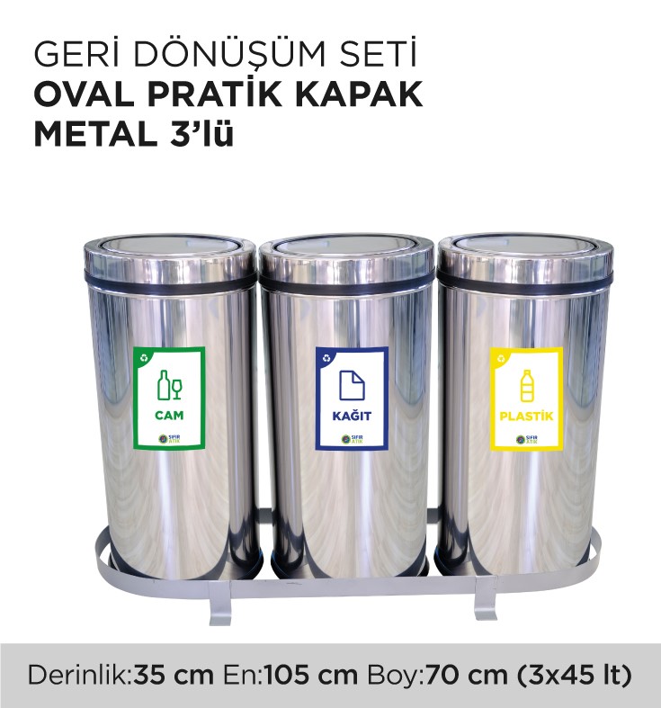 GERİ DÖNÜŞÜM SETİ OVAL PRATİK KAPAK METAL 3'LÜ