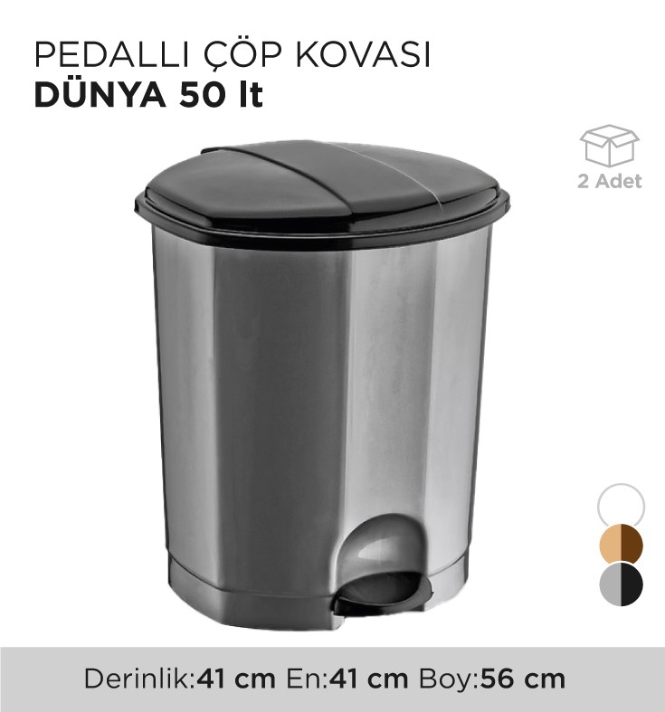 PEDALLI ÇÖP KOVASI DÜNYA 50LT