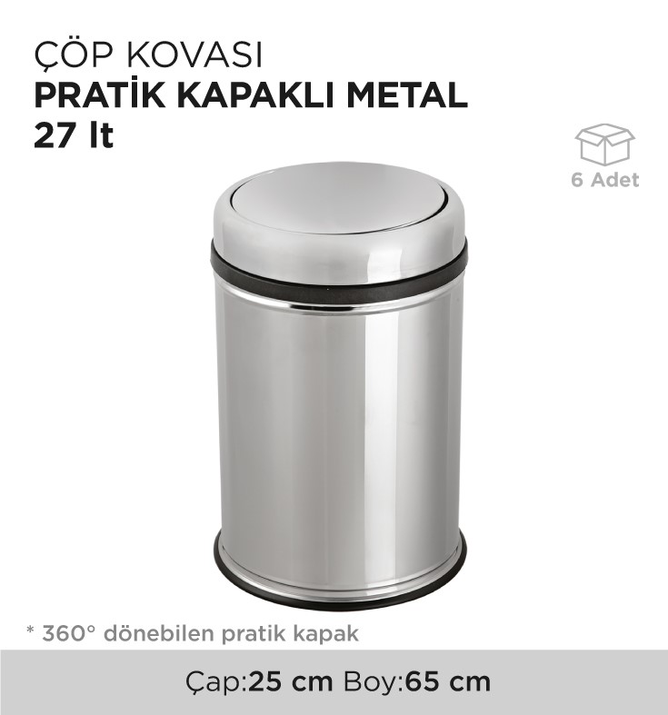 ÇÖP KOVASI PRATİK KAPAKLI METAL 27LT