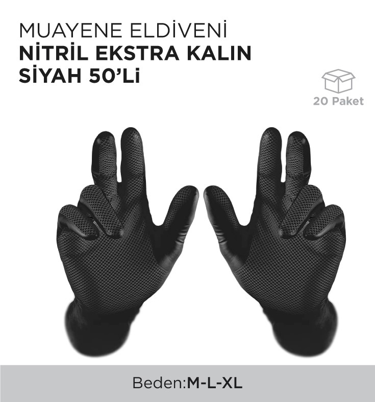 MUAYENE ELDİVENİ NİTRİL EKSTRA KALIN SİYAH 50'Lİ