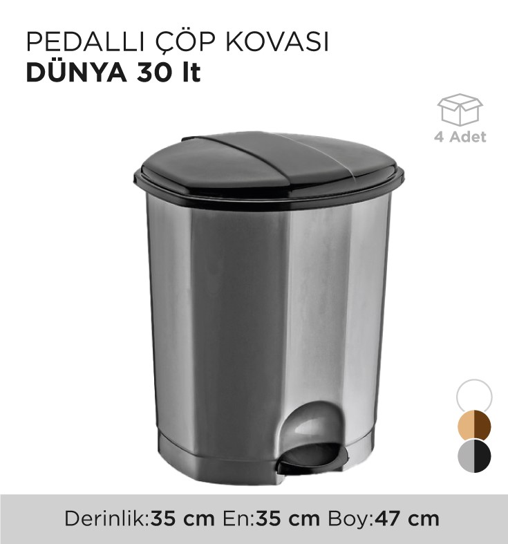 PEDALLI ÇÖP KOVASI DÜNYA 30LT