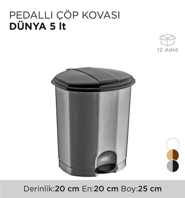 PEDALLI ÇÖP KOVASI DÜNYA 5LT