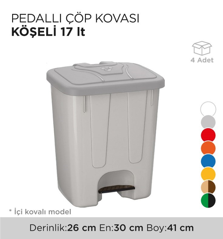 PEDALLI ÇÖP KOVASI KÖŞELİ 17LT