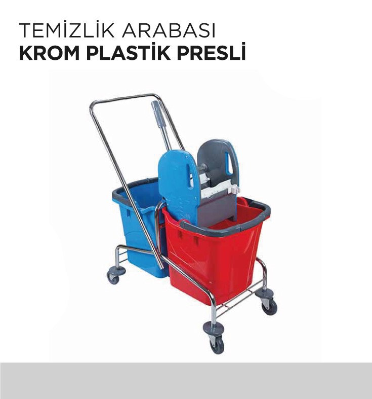 TEMİZLİK ARABASI KROM PLASTİK PRESLİ