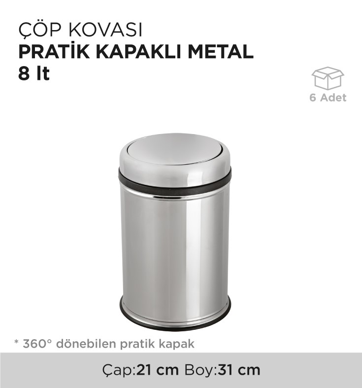 ÇÖP KOVASI PRATİK KAPAKLI METAL 8LT