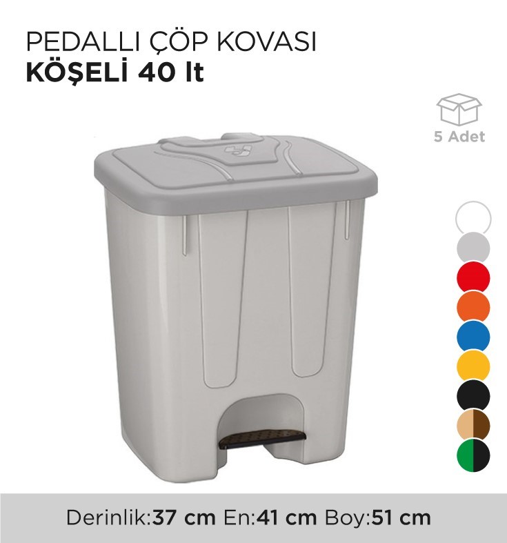 PEDALLI ÇÖP KOVASI KÖŞELİ 40LT