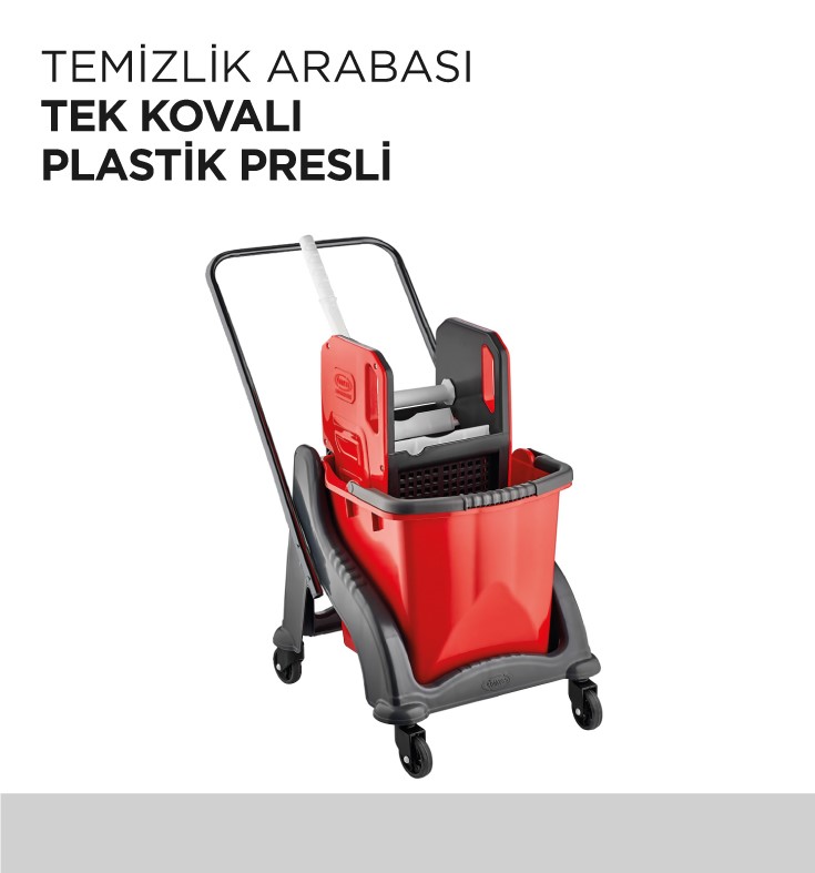 TEMİZLİK ARABASI TEK KOVALI PLASTİK PRESLİ