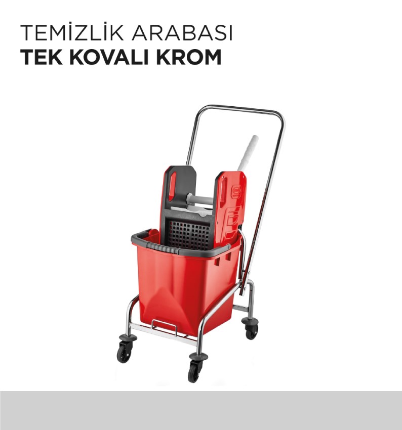 TEMİZLİK ARABASI TEK KOVALI KROM