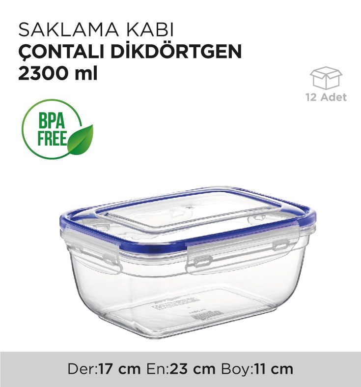 SAKLAMA KABI ÇONTALI DİKDÖRTGEN 2300ML