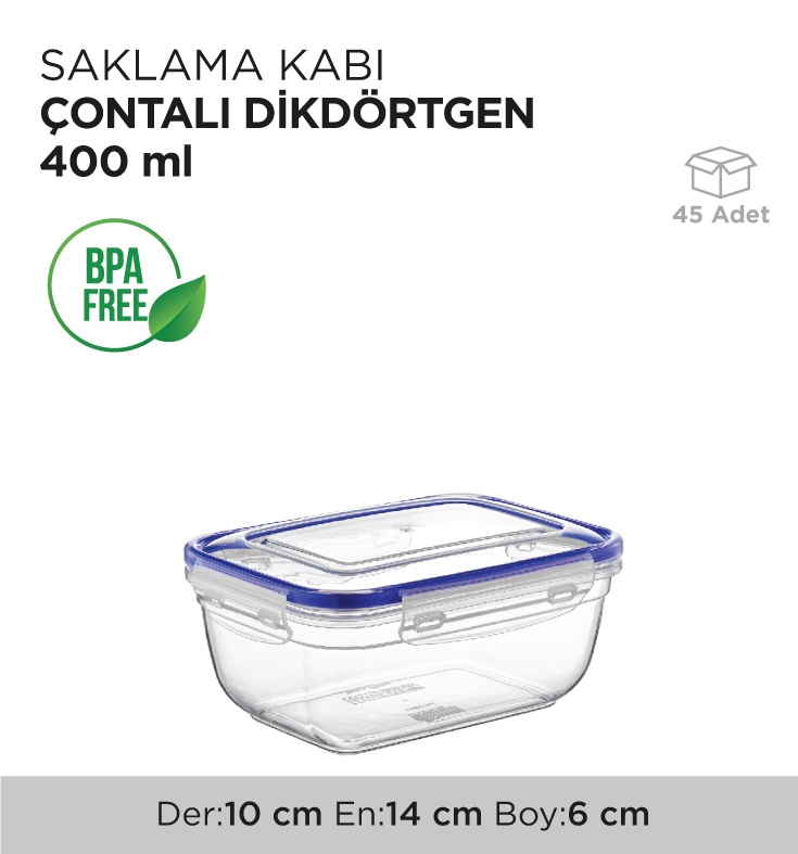 SAKLAMA KABI ÇONTALI DİKDÖRTGEN 400ML