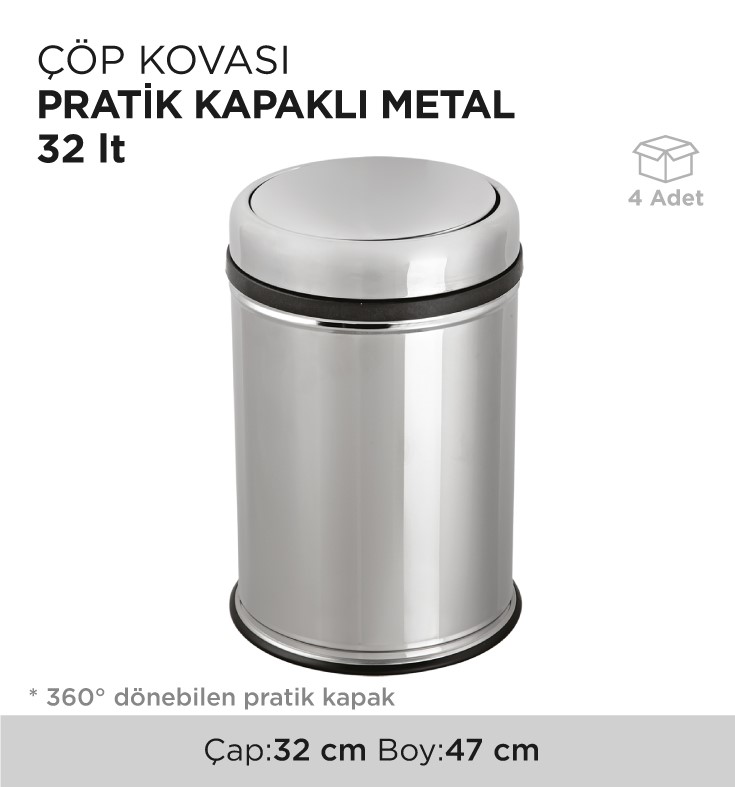 ÇÖP KOVASI PRATİK KAPAKLI METAL 32LT