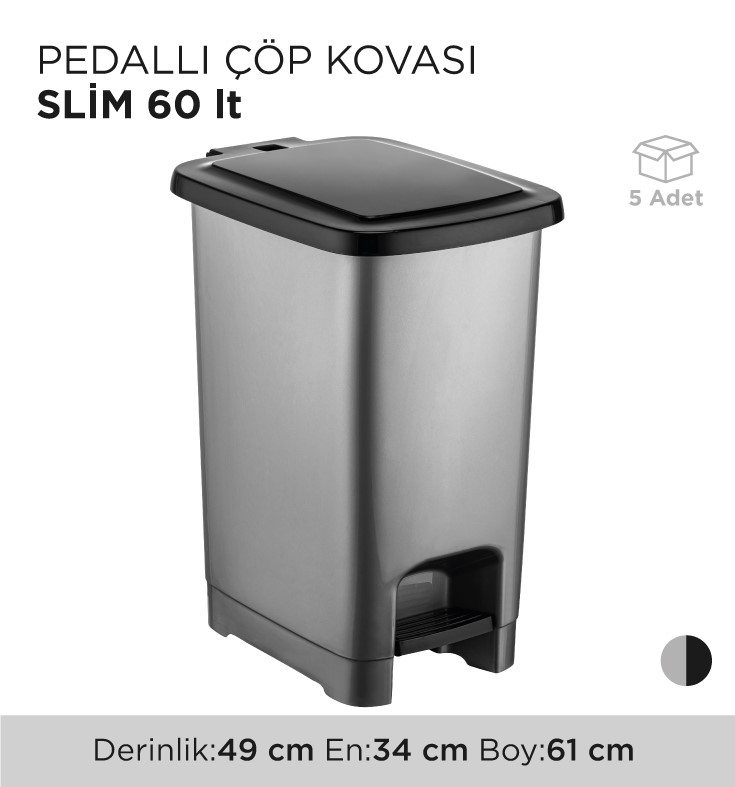 PEDALLI ÇÖP KOVASI SLİM 60LT