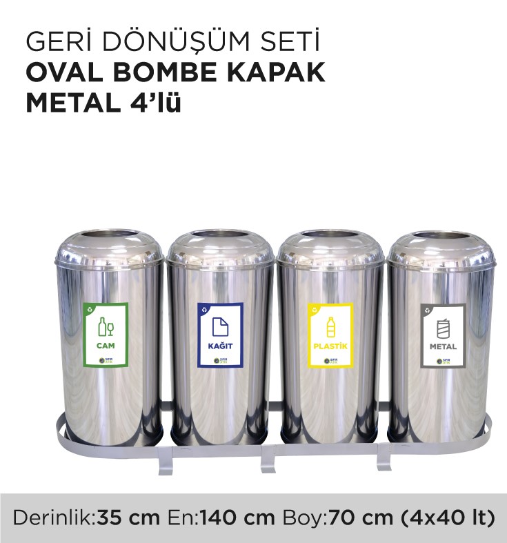 GERİ DÖNÜŞÜM SETİ OVAL BOMBE KAPAK METAL 4'LÜ