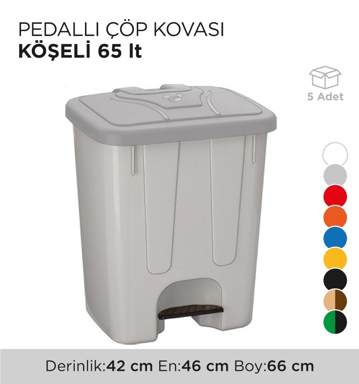 PEDALLI ÇÖP KOVASI KÖŞELİ 65LT