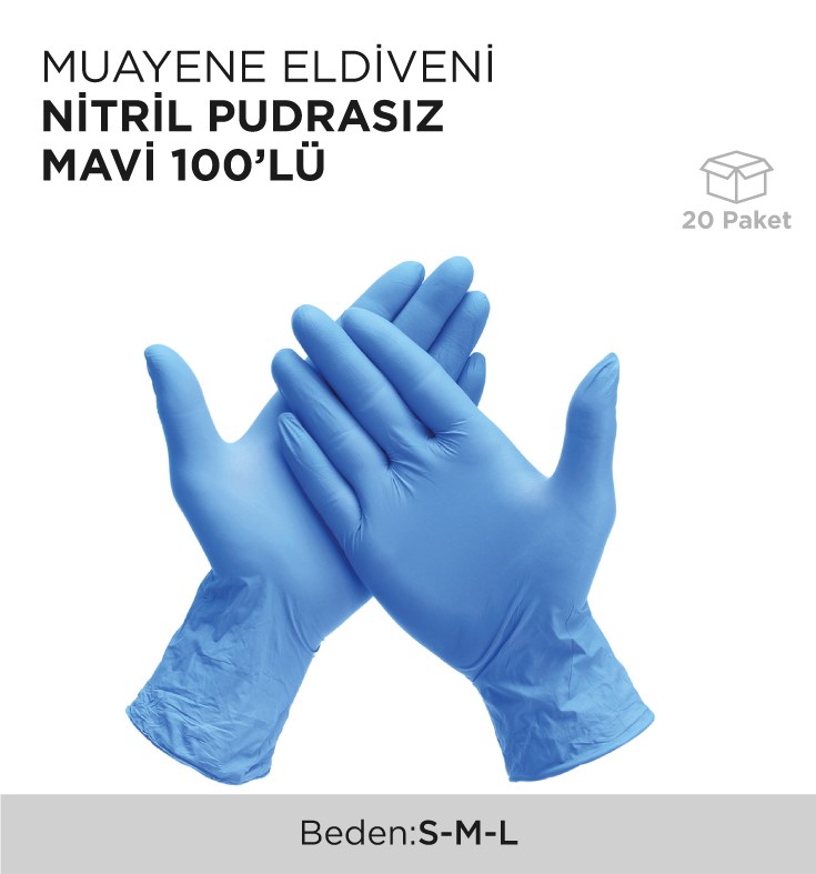 MUAYENE ELDİVENİ NİTRİL PUDRASIZ MAVİ 100'LÜ