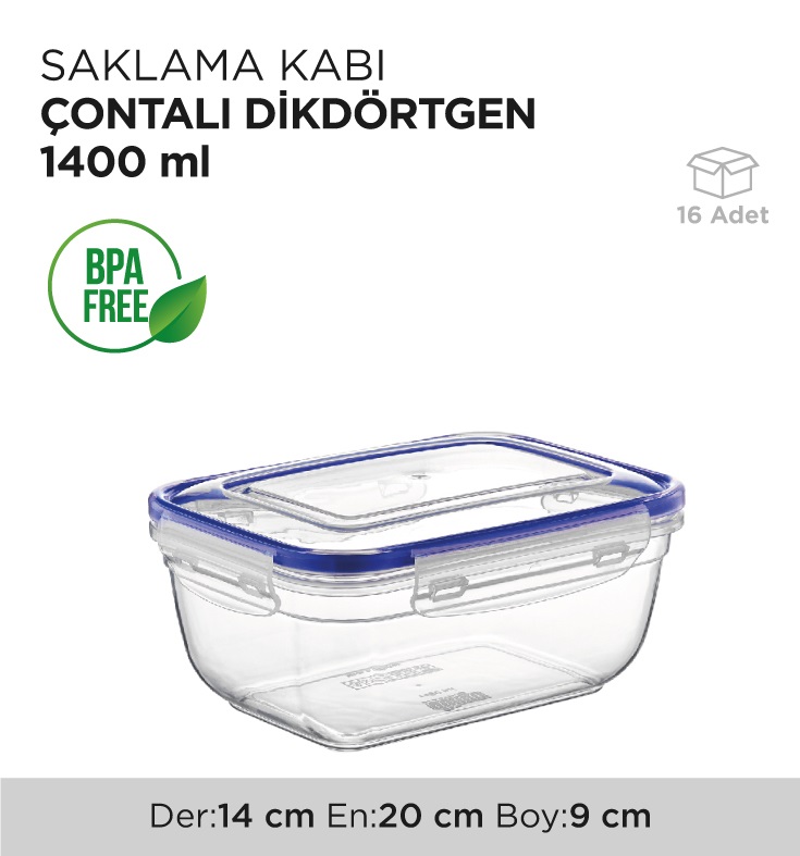 SAKLAMA KABI ÇONTALI DİKDÖRTGEN 1400ML