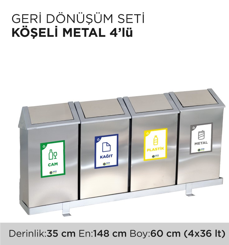 GERİ DÖNÜŞÜM SETİ KÖŞELİ METAL 4'LÜ