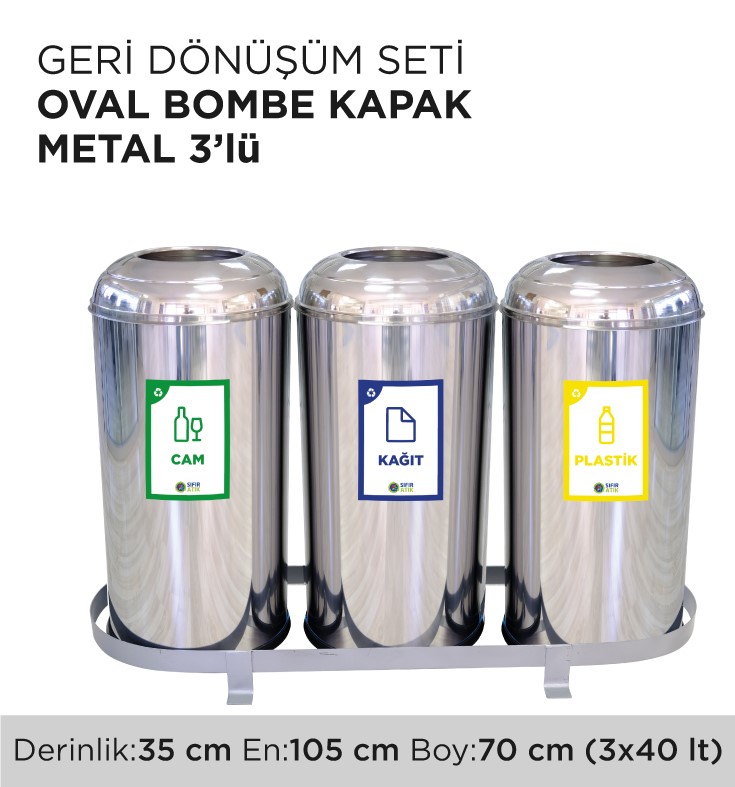 GERİ DÖNÜŞÜM SETİ OVAL BOMBE KAPAK METAL 3'LÜ