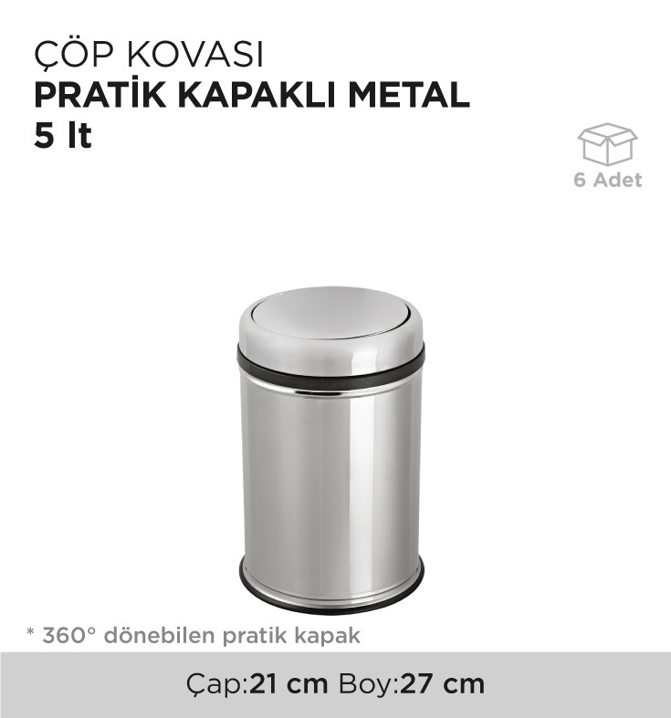 ÇÖP KOVASI PRATİK KAPAKLI METAL 5LT